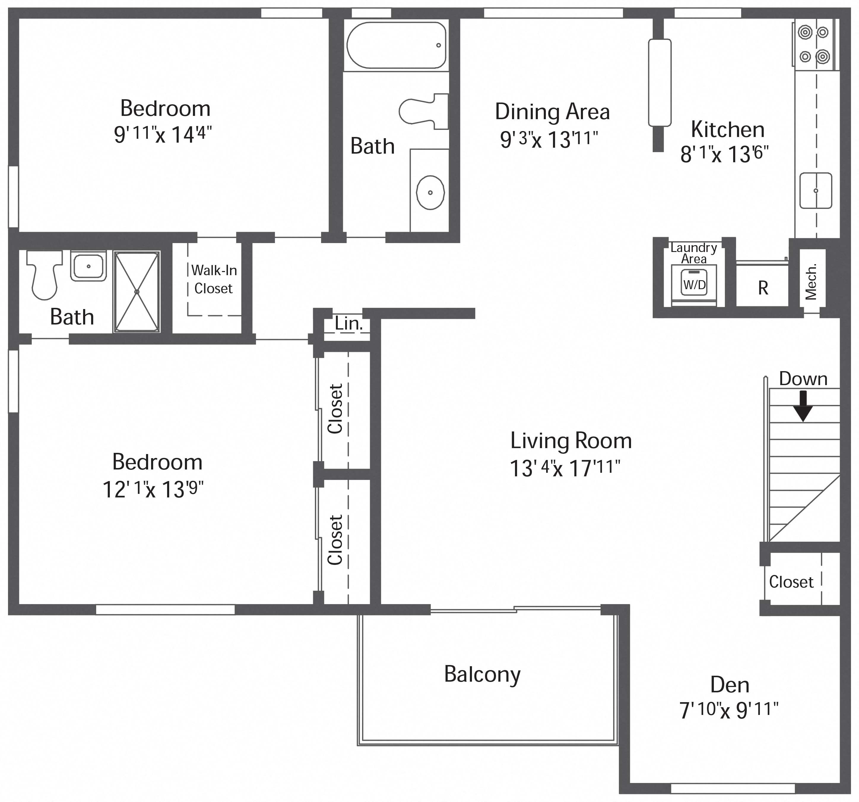 Floor plan for 2 beds, 2 baths, 1120 sqft